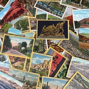 50 vintage linen postcards lot people places & monuments divided back